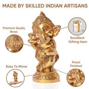 Pure Brass Ganesha Idol Statue Playing Bansuri 11x15cm