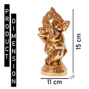 Pure Brass Ganesha Idol Statue Playing Bansuri 11x15cm