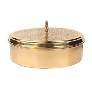 Brass Masala Spice Box Masaladani Set For Kitchen Container with Embossed Lid, 7 Containers and 1 Spoon