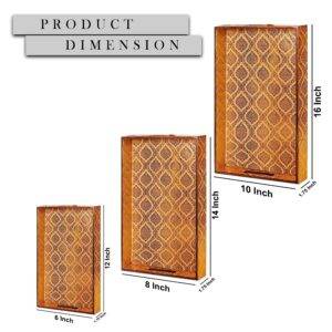 Karigar Creations Laminated Wooden Rectangular Serving Tray 3 Piece, for kitchen in Golden Color