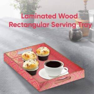 Karigar Creations Laminated Wood Rectangular Serving Tray, 6x12 8x14 10x16 Inch, 3 Piece, Pink