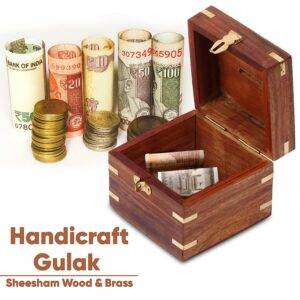 Sheesham Wood Box Shape Money Bank, Modern, Brown