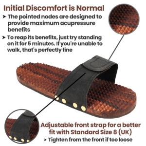 Wooden acupressure slippers for men and women, crafted from natural wood in classic brown, UK size 8, Best Wooden Acupressure Slippers Unisex Relaxing Massager acupuncture Chappal