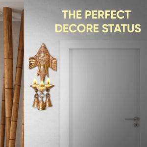 Brass Ganesh Idol Ganesha Statue Ganpati Murti with Multi Diya and Bells