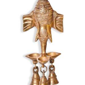 Brass Ganesh Idol Ganesha Statue Ganpati Murti with Multi Diya and Bells