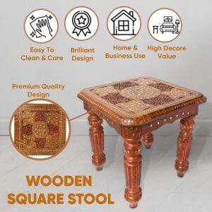 Handicrafted Multipurpose Wooden Chowki Stool for Pooja