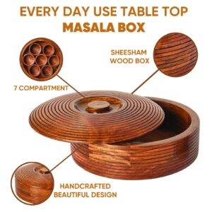 Sheesham Wooden Table Top Masala Box for Kitchen Masala Dani