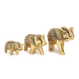 Metal Elephant Family Statue Showpiece Set of 3