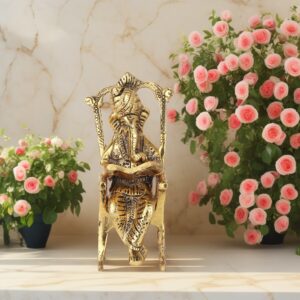 Metal Lord Ganesh Statue Ganpati Sitting on Chair
